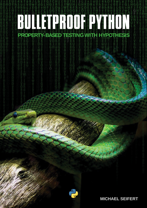 Book cover of Bulletproof Python depicting a green snake on a tree branch